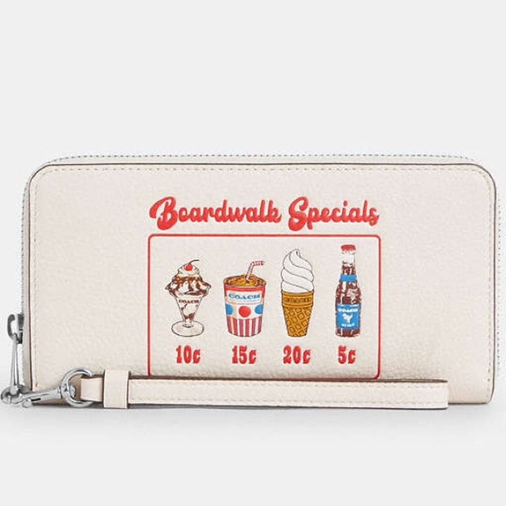 NWT-Coach-SET-Boardwalk Print-Lg Zip Wallet & Milkshake Keychain/Bag Charm-$436 - Picture 7 of 16